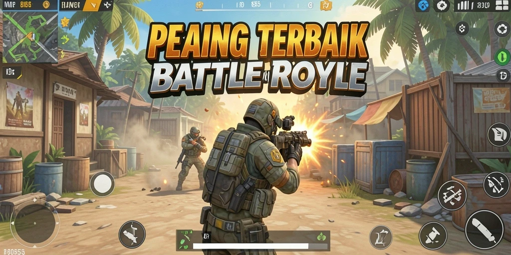 Menampilkan aksi seru dalam permainan Battle Royale 8055.