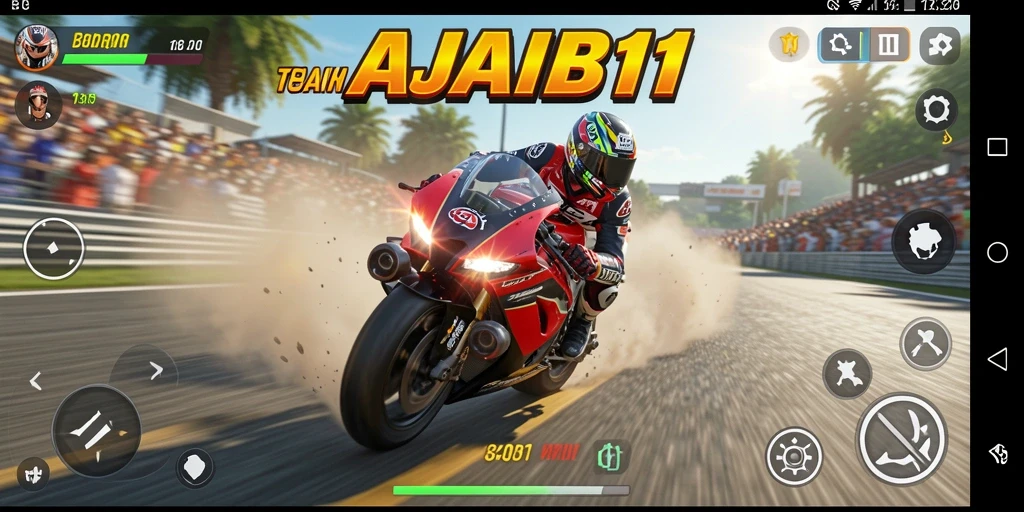 Gameplay AJAIB11 menampilkan balapan motor yang mendebarkan di berbagai trek.