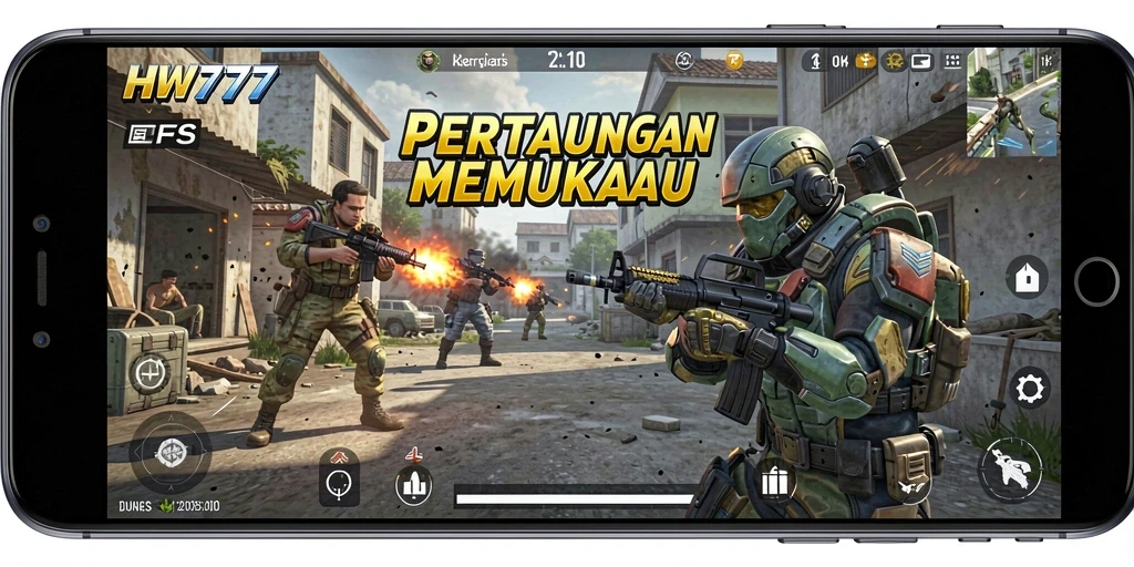 Screenshot gameplay HW777 menampilkan aksi tembak-menembak yang mendebarkan.