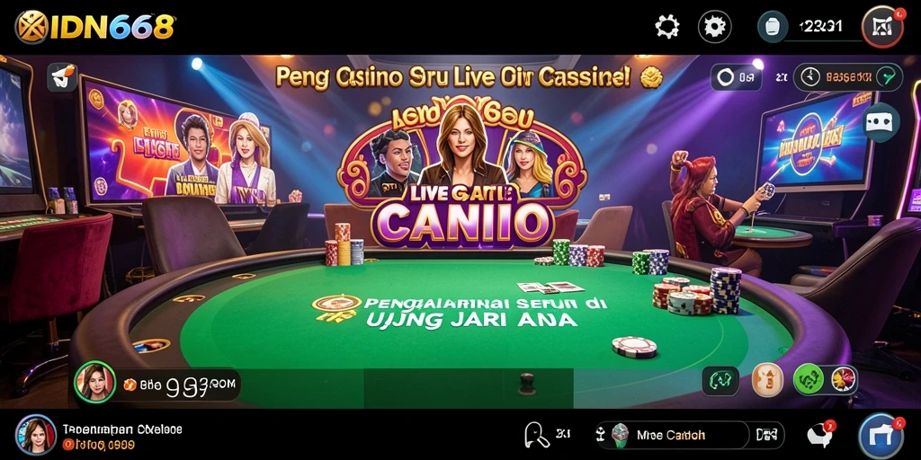 Screenshot gameplay IDN668 yang menampilkan dealer langsung dan suasana kasino.