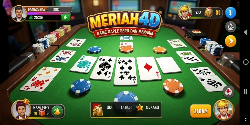 Screenshot gameplay MERIAH4D menampilkan suasana permainan Gaple yang seru.