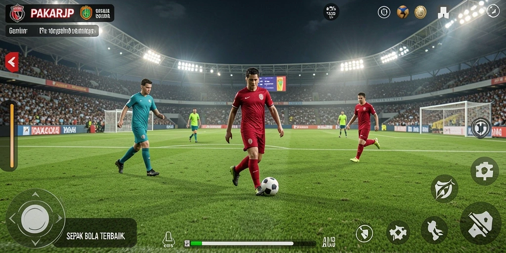Tampilan gameplay PAKARJP yang seru dan mendebarkan dalam pertandingan sepak bola.