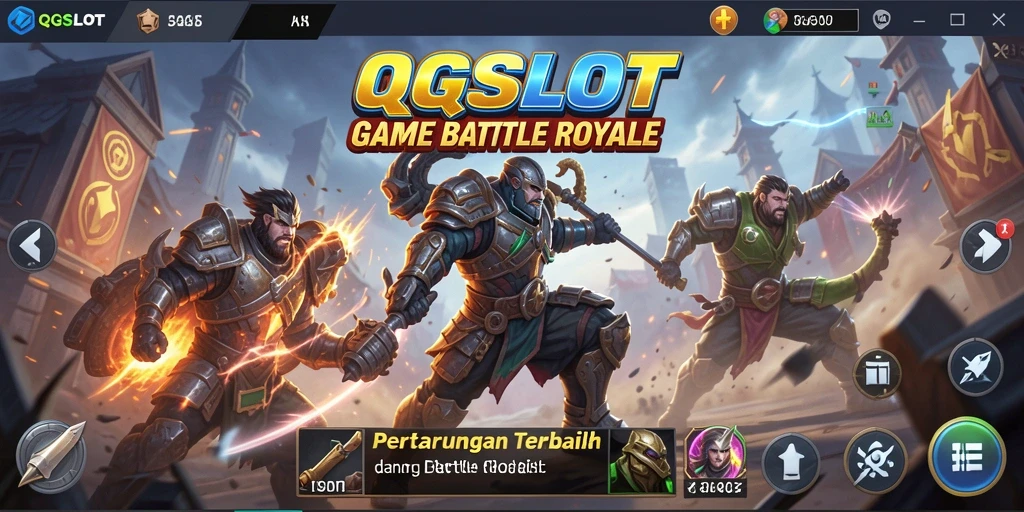 Tampilan action-packed dari gameplay QQSLOT di medan pertempuran Battle Royale.