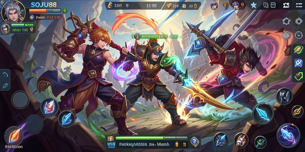 Screenshot utama SOJU88 yang menunjukkan aksi seru dalam pertandingan MOBA.