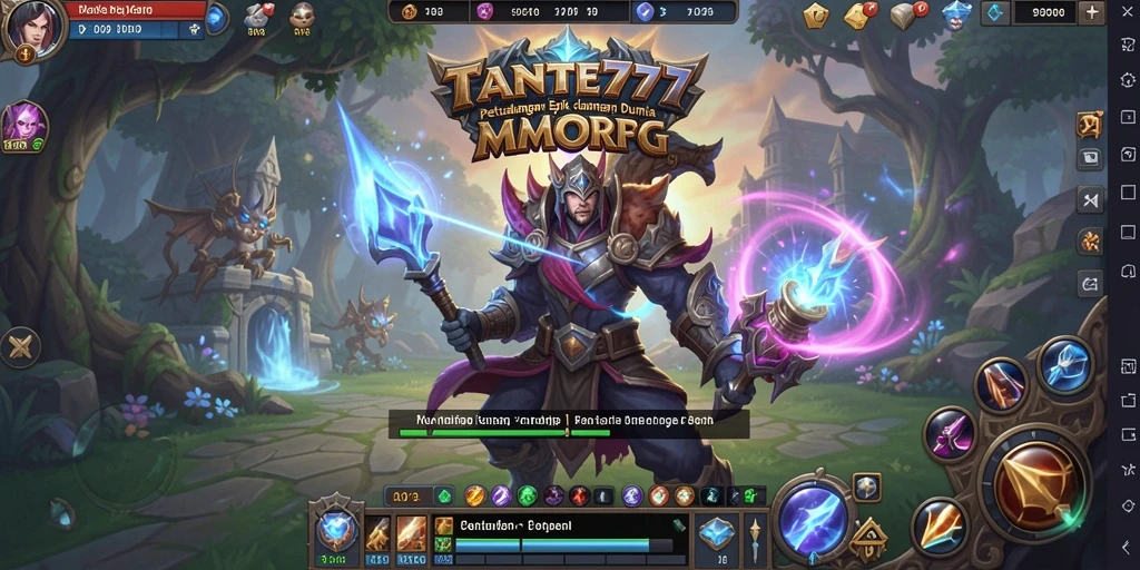 Screenshot utama TANTE777 menampilkan pertempuran epik dalam dunia MMORPG.