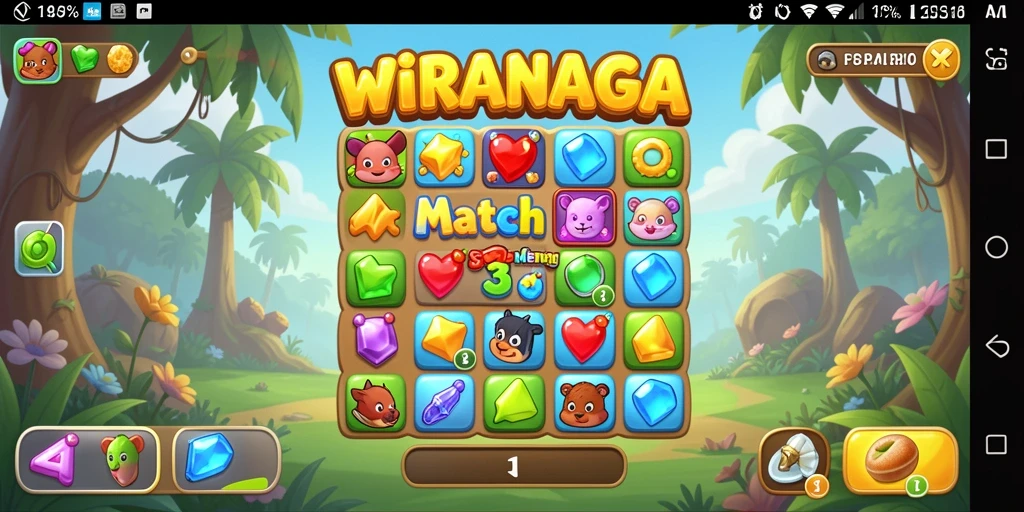 Screenshot gameplay WIRANAGA menampilkan aksi Match-3 yang seru.